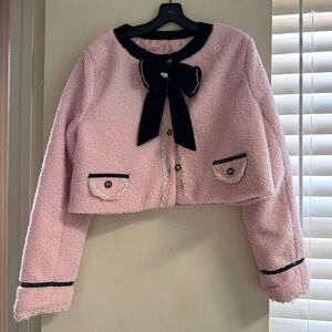 Chic Pink Blazer with Bow Detail